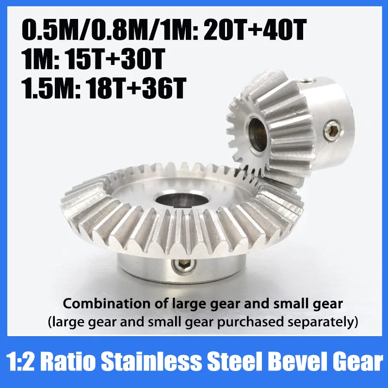 

Stainless Steel Straight Bevel Gear 1:2 Ratio 90° Steering Gear 0.5-1.5M 18-40Teeth Industrial Mechanical Drive Right Angle Gear