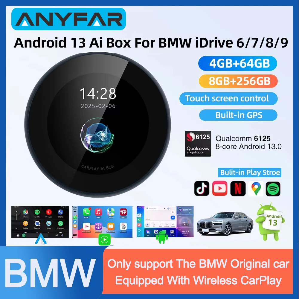 OEM Screen Upgrade QCM6125 Android 13 AI Box For BMW Cars Wireless CarPlay For BMW ID6 ID7 ID8 ID9 Touch Screen 4G WIFI G