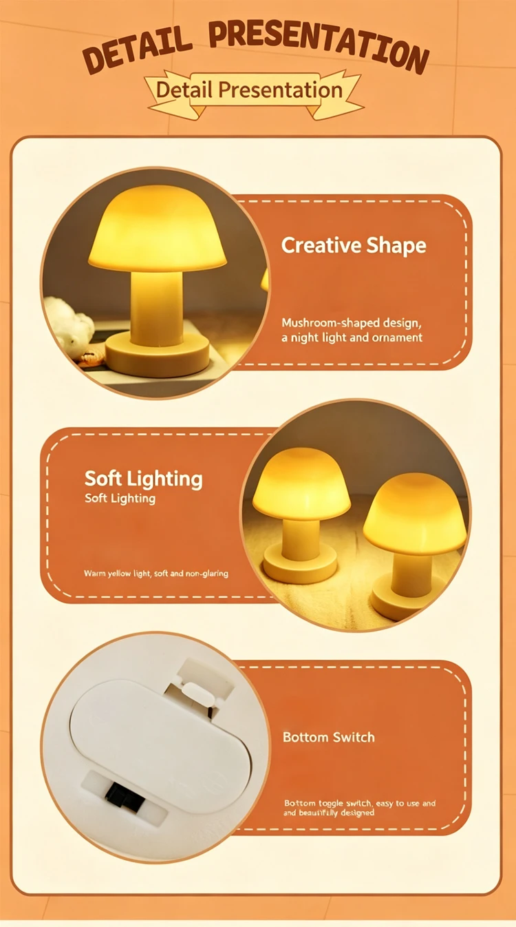 Mini Desktop Sonnenuntergang Nachtlicht Kreative USB-Aufladbare Pilz-LED-Nachtlampe für Kaffeebar Heimdekoration Schlafzimmer – Detail 2