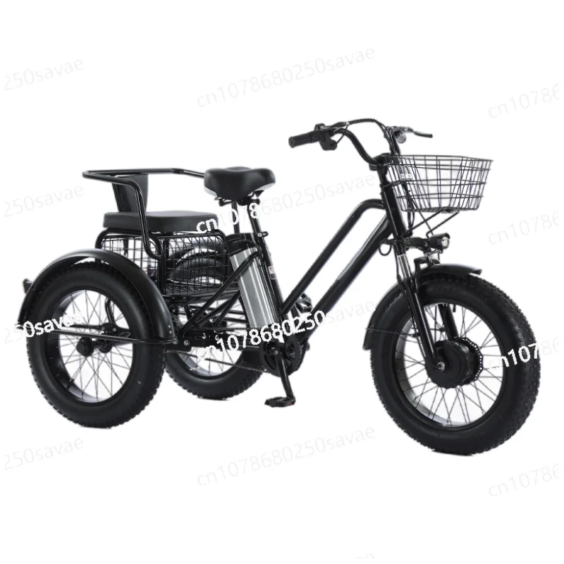 

3-колесный электрический трехколесный велосипед для взрослых, 20-дюймовый грузовой электрический велосипед с толстыми шинами, 500 Вт, 48 В, мощная съемная батарея