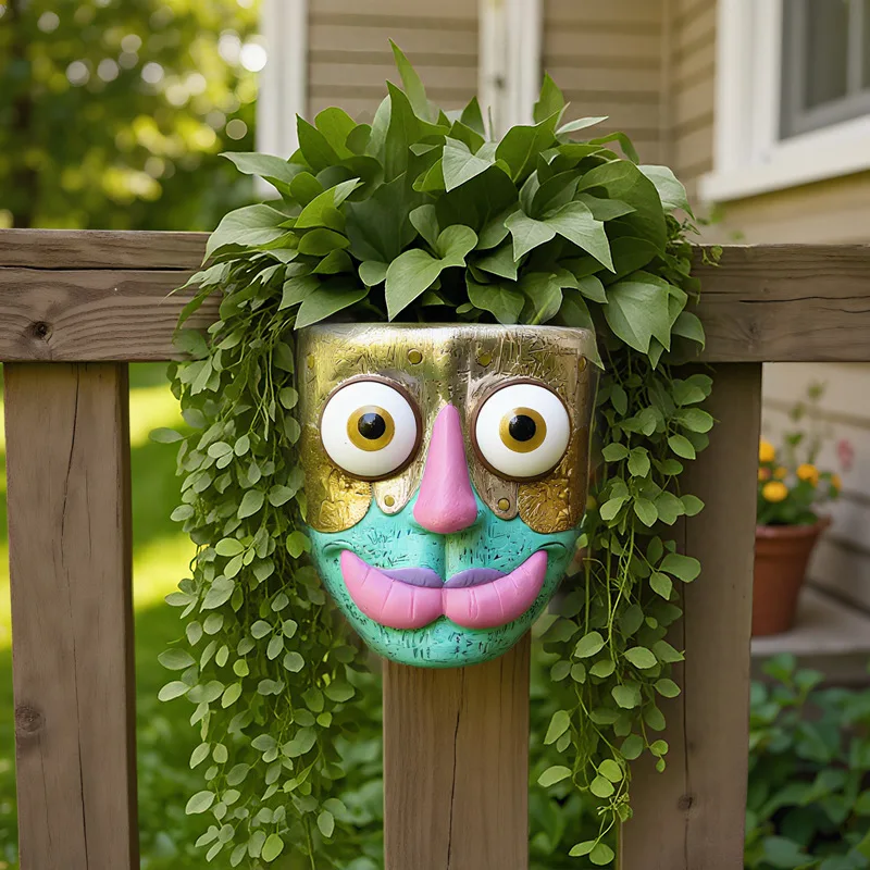 Garden Decoration Abstract Facial Mask Flower Pots Wall Flowerpot Courtyard Design Fence Hanging Plant Pot Bonsai Accessories
