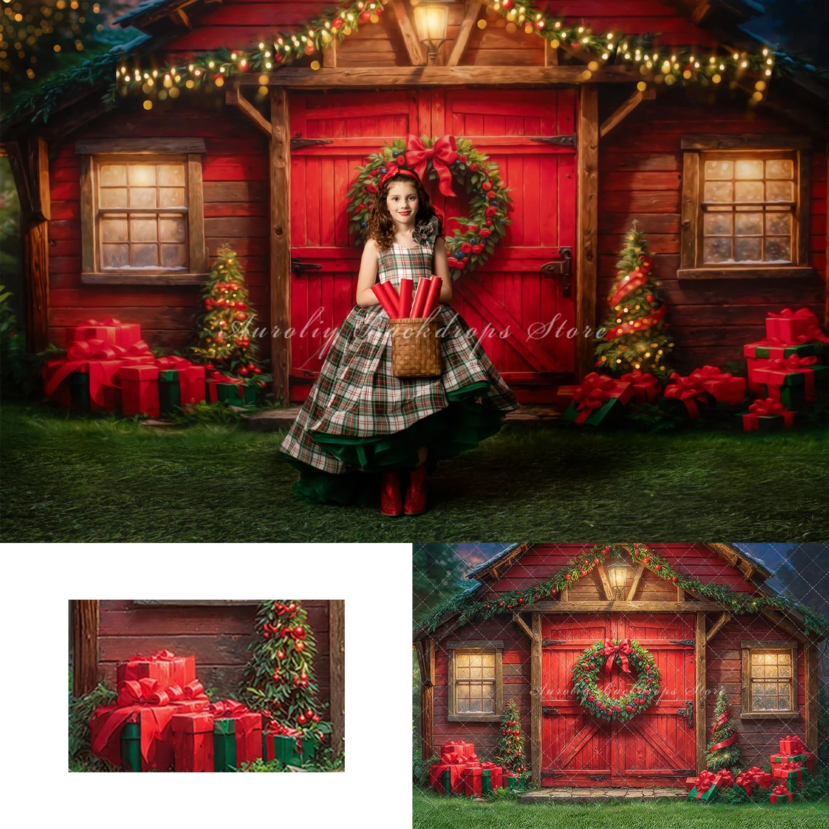 

Classic Country Christmas Backgrounds Kids Adult Photography Props Child Baby Decors Red Door Wreath Photo Studio Backdrops