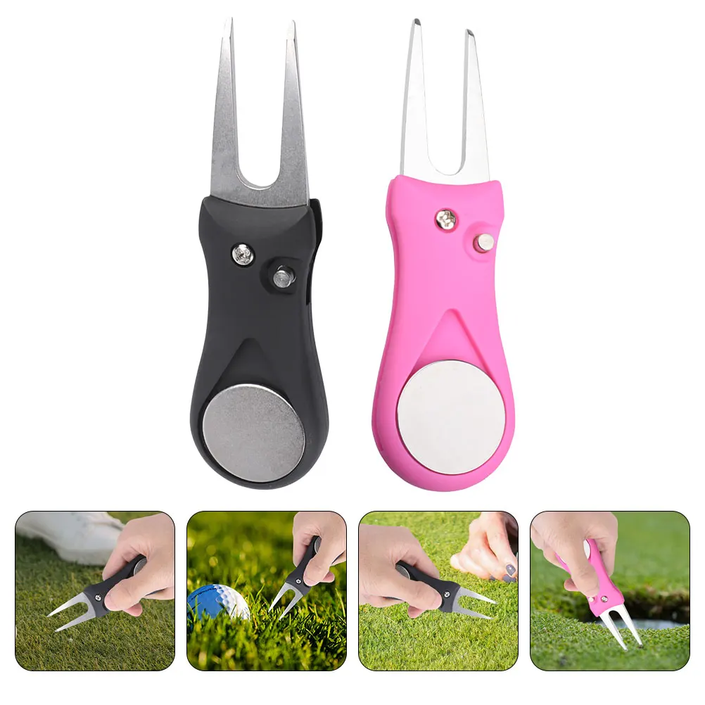 2 قطعة شوكة إصلاح ديفت للجولف خفيفة الوزن محمولة أداة إصلاح الحديقة علامات كروية نابضة بالحياة ملحقات الغولف في الهواء الطلق