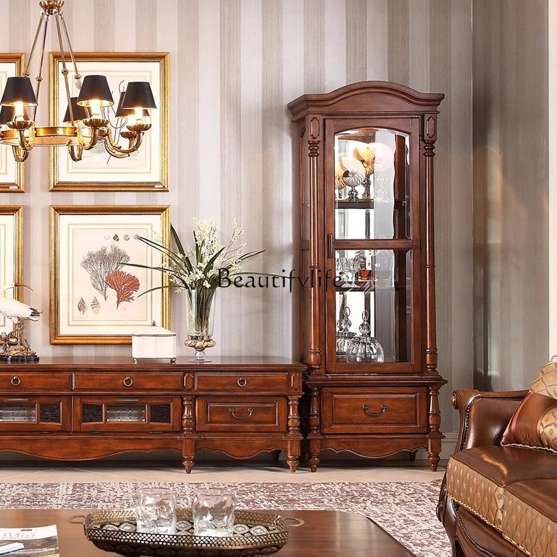 خزانة منزلية أمريكية مجوهرات خزانة عرض تلفزيون بسيطة من الخشب الصلب