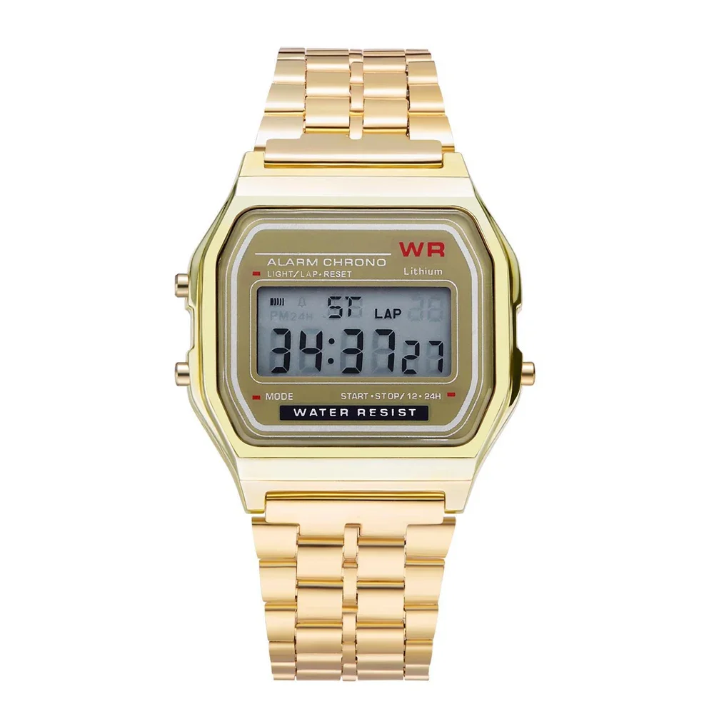 Reloj electrónico con esfera cuadrada Para hombre y Mujer, pulsera con pantalla Digital, de lujo, color oro rosa y plata