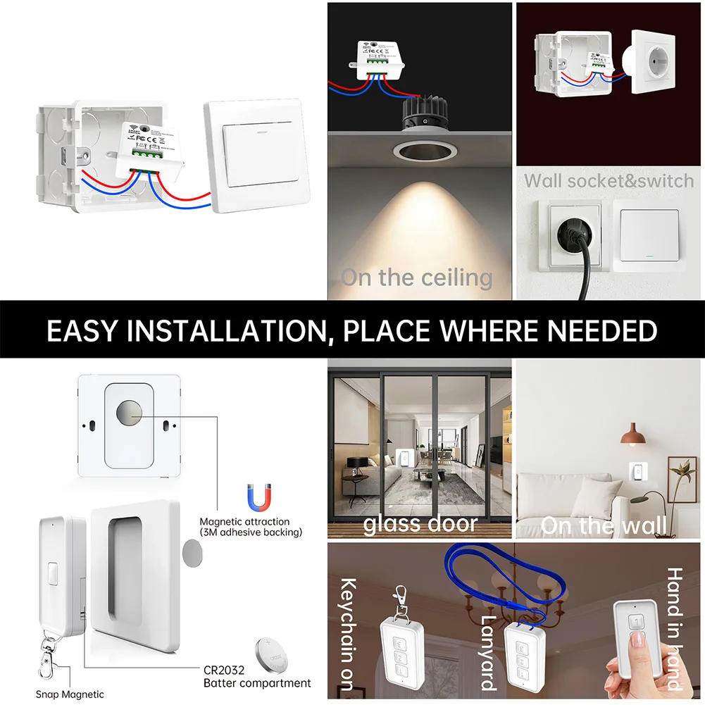 Compact RF433 Wireless Light Switch Battery Powered No Electrical Connection Needed for Indoor Use Up to 30m Distance