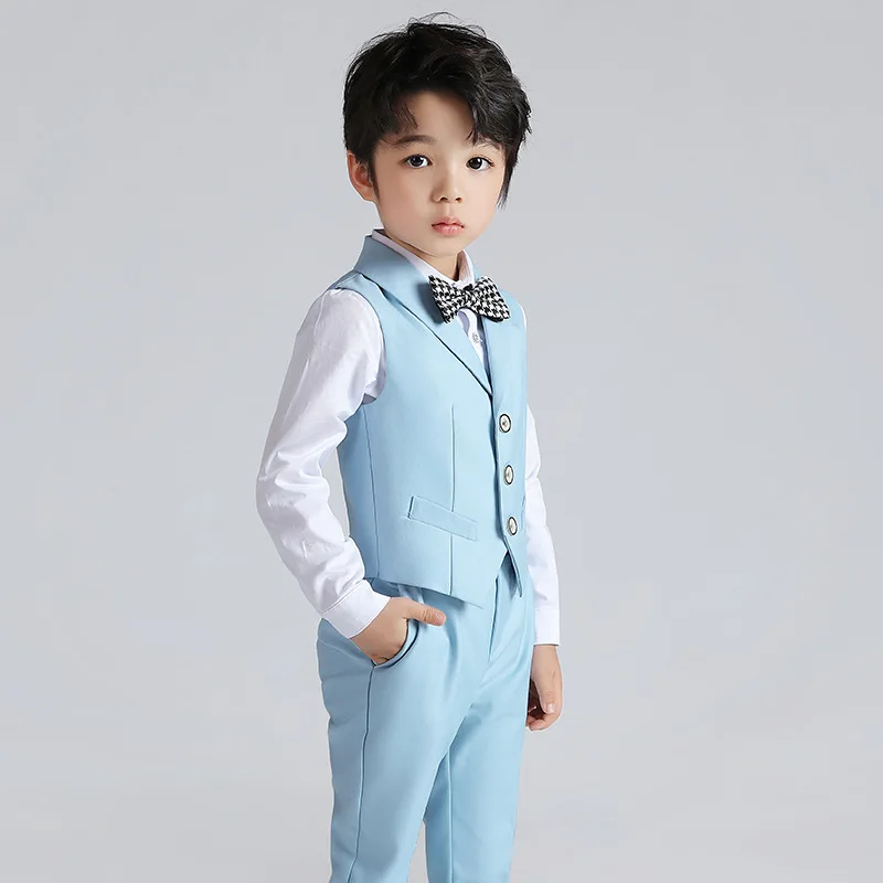 Boy Candy Color Vest Kids Waistcoat Wedding Clothes Set Toddler Formal Dress Suits Child BowTie Shirt Pant Baby Gentlemen Outfit