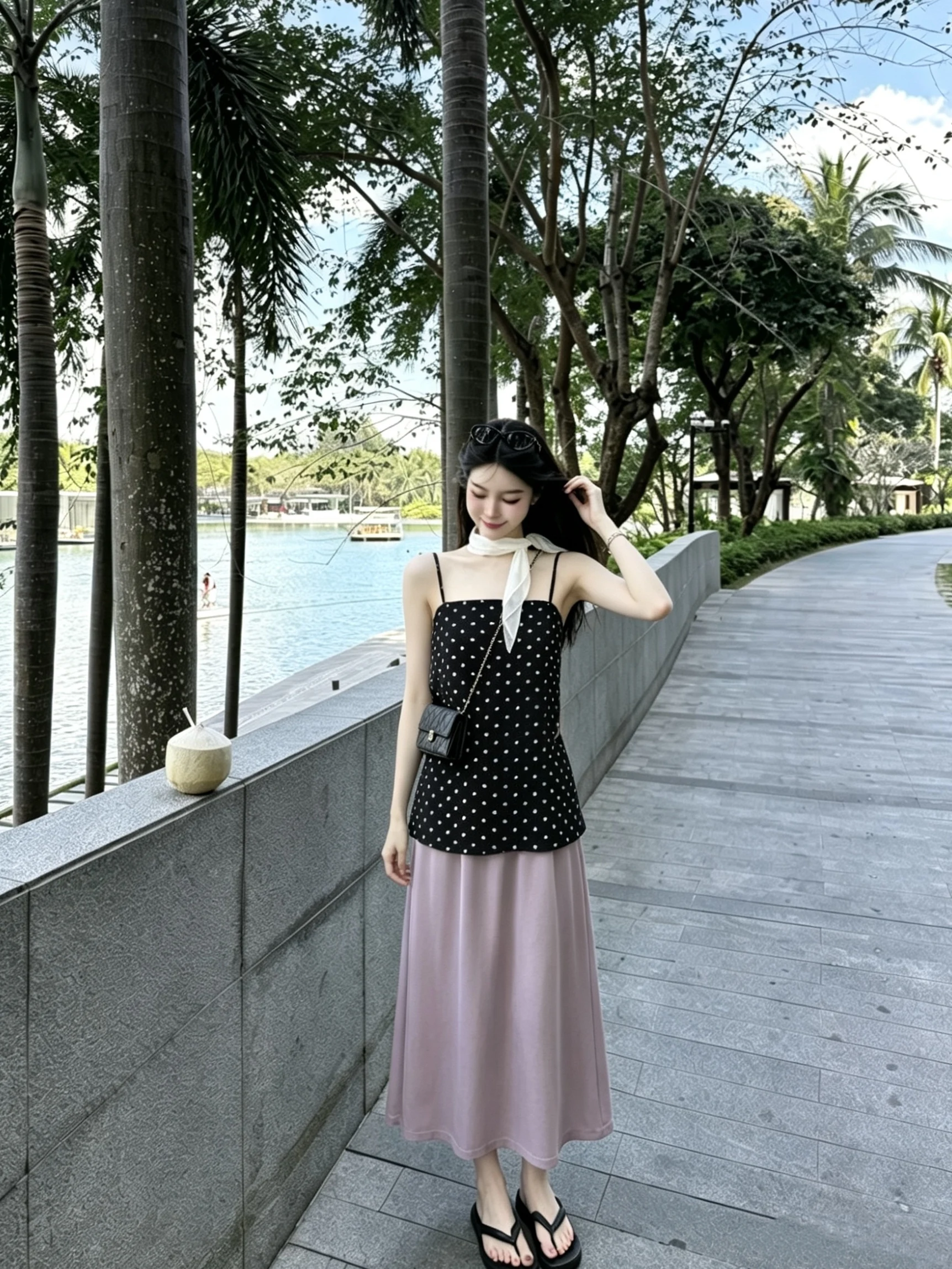 

Kumikumi Gentle Wind Polka Dot Halter Neck Vest And High Waist Skirt Two Piece Set Women's Summer Slimming Fashion Ensemble