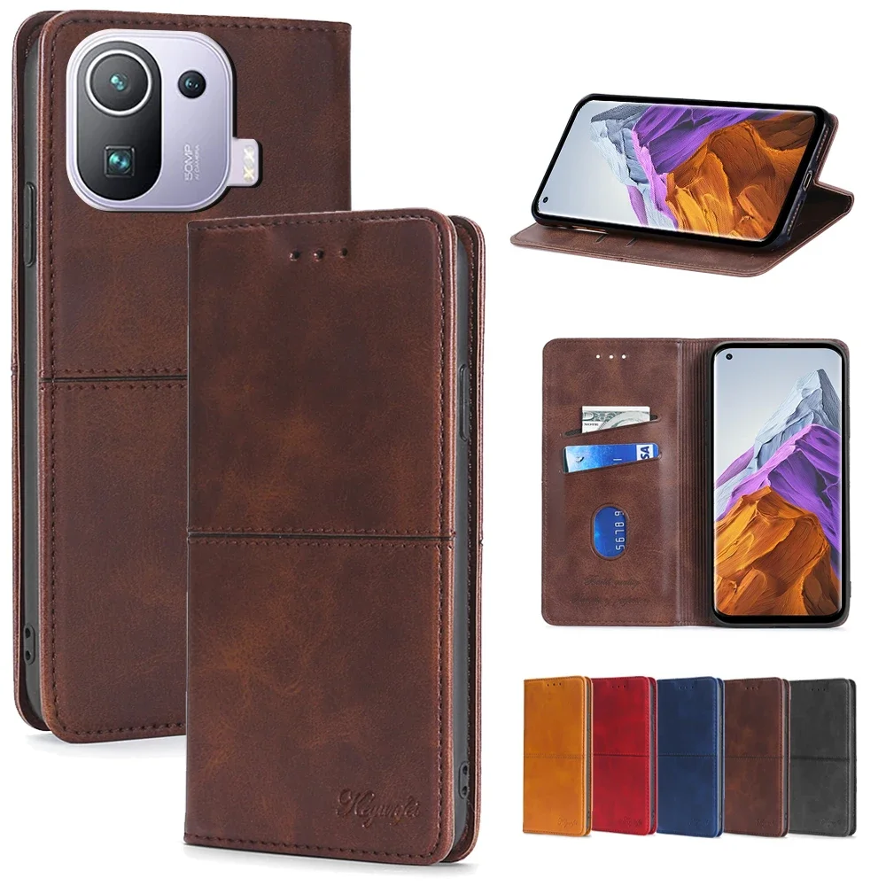 

Модный Магнитный кожаный чехол-книжка для телефона Xiaomi 11T 11X 11 Pro Ultra 11 Lite NE, с защитой от падения и слотами для карт