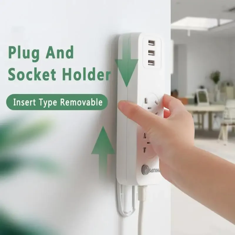 Plug Hook Self-Adhesive Power Strip Holder Wall-Mounted Sticker Punch-free Plug Fixer Desktop Socket Hanging Holder Fixator