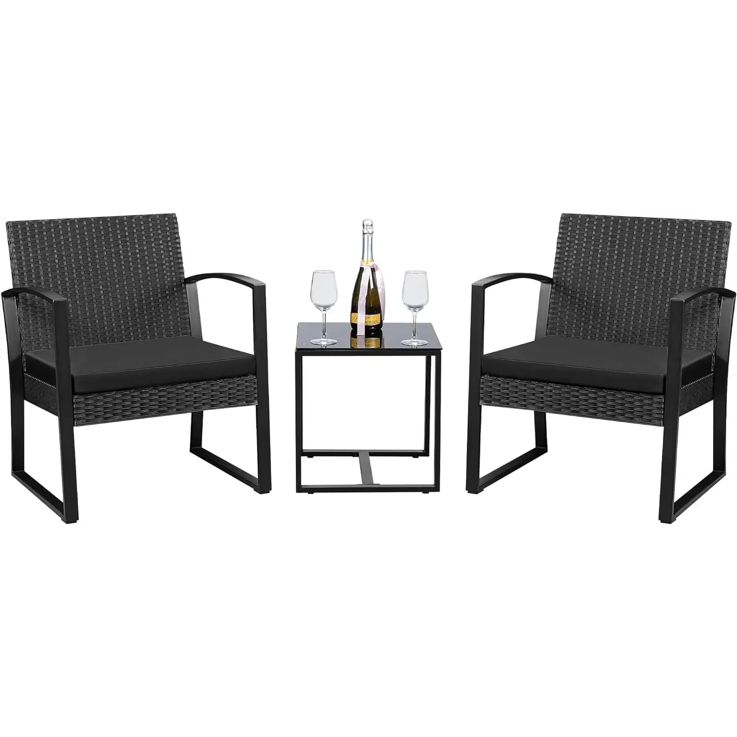 3 Piece Outdoor Patio Furniture Set for Balcony Porch Bistro, Black