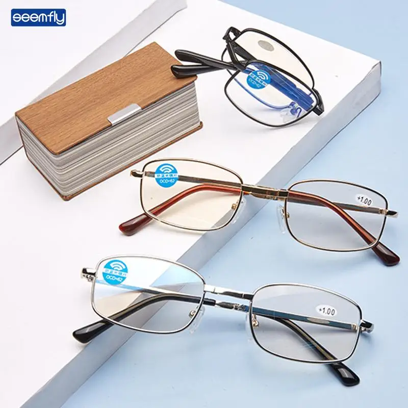 

Seemfly New Portable Folding Reading Glasses Anti Blue Light Presbyopia Eyeglass Metal Eyewear For Women&Men Diopters +1.0 +4.0