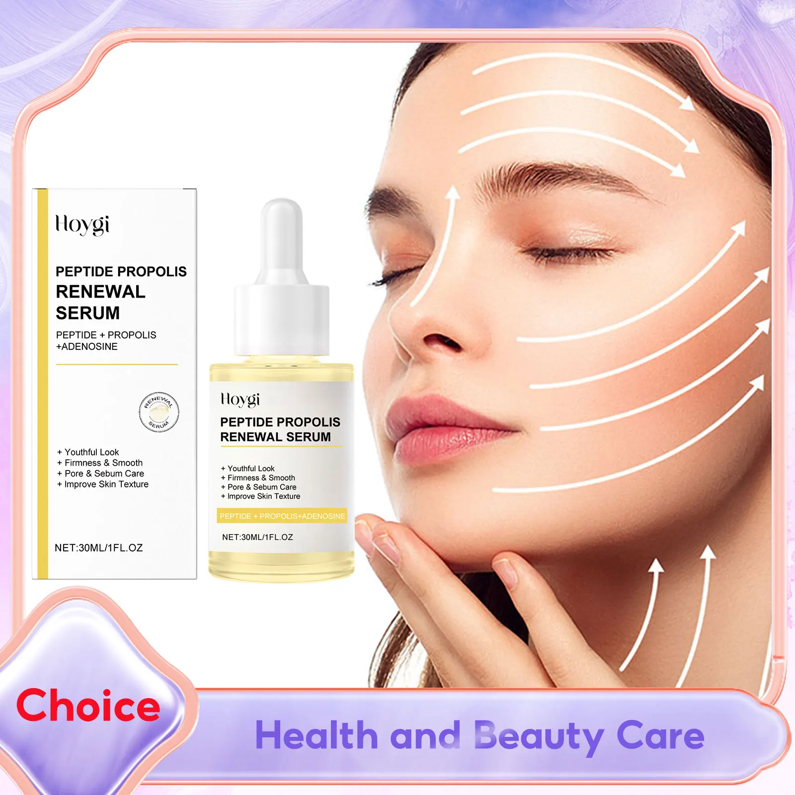 Peptide Propolis Renewal Serum Adenosine Wrinkles Fine Lines Removal Pores Sebum Cleasing Hydrating Face Glow Boosting Essence