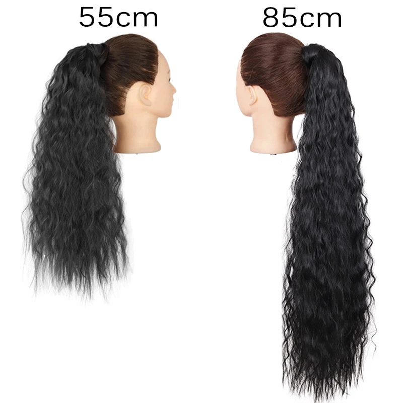 Azqueen sintético milho ondulado longo rabo de cavalo hairpiece envoltório no grampo extensões de cabelo ombre marrom pônei cauda loira fack cabelo