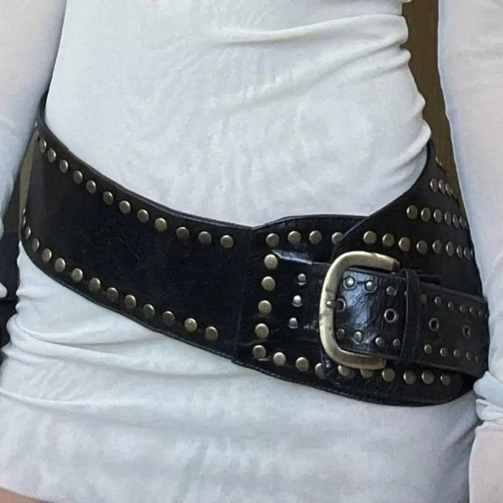 Punk Style Hollow Asymmetric Belt Harajuku Aesthetic Rivet Streetwear Leather Belt Chic Disc Belt For Women Apparel Accessories