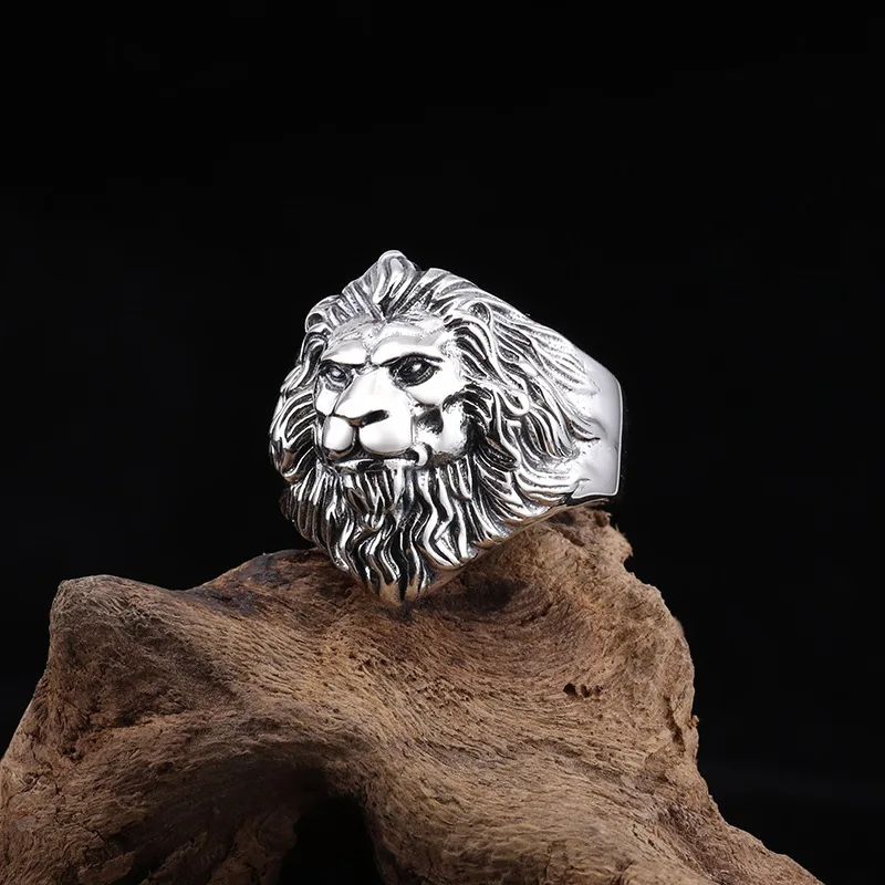 QEENKISS 925 Sterling Silver Ring for Men Father Vintage Adjustable Lion King Ring Fine Jewelries Wholesale Party Gift RG6721