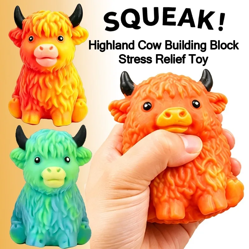 Moldable Building Block Filling Highland Cow Sensory Squeeze Toy ASMR Stress Relief Noise Ball Slow Rebound Decompression Relax