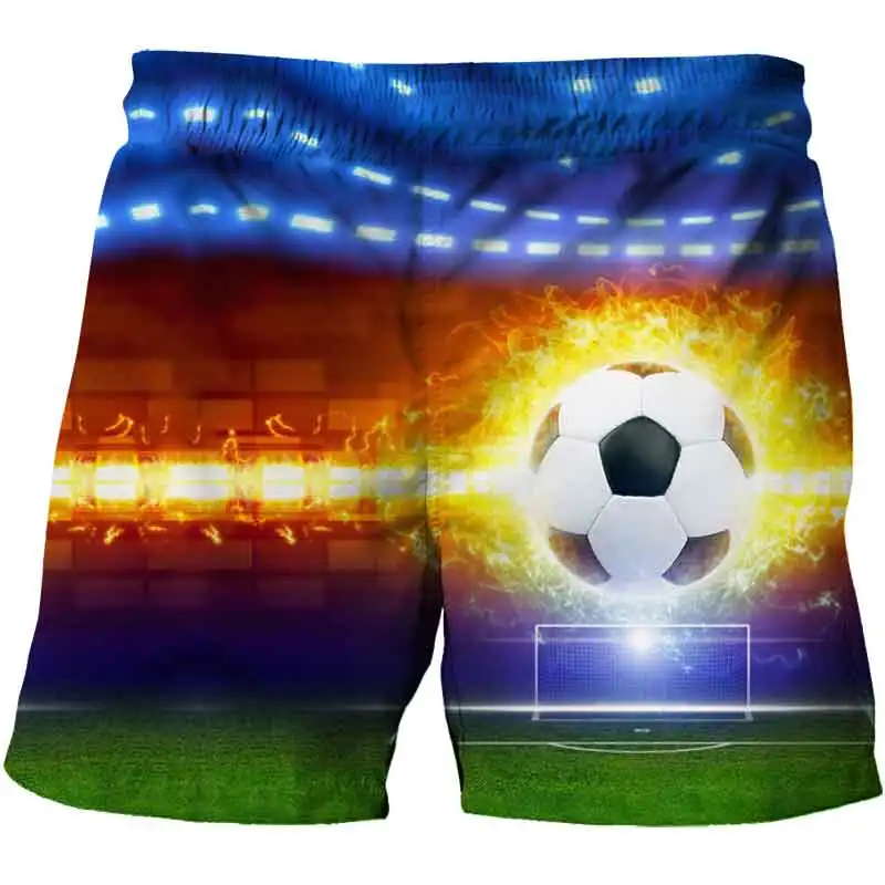 Summer Kids Shorts Flame Football 3D Print Swimwear Boy Girl Swimsuit Swimming Trunks Beach Clothing For Toddler 4-14Y Children