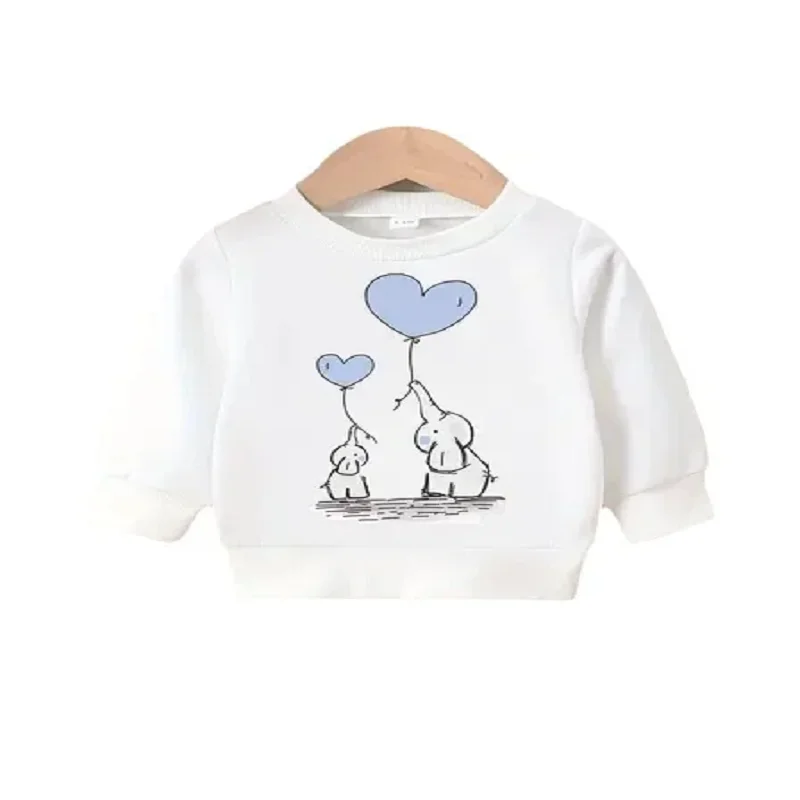 Girls Cute Crown Elephant Flower Cartoon Print Sweatshirt Kids Crew Neck Long‑Sleeve Pullover Sweet Casual Children Daily Top