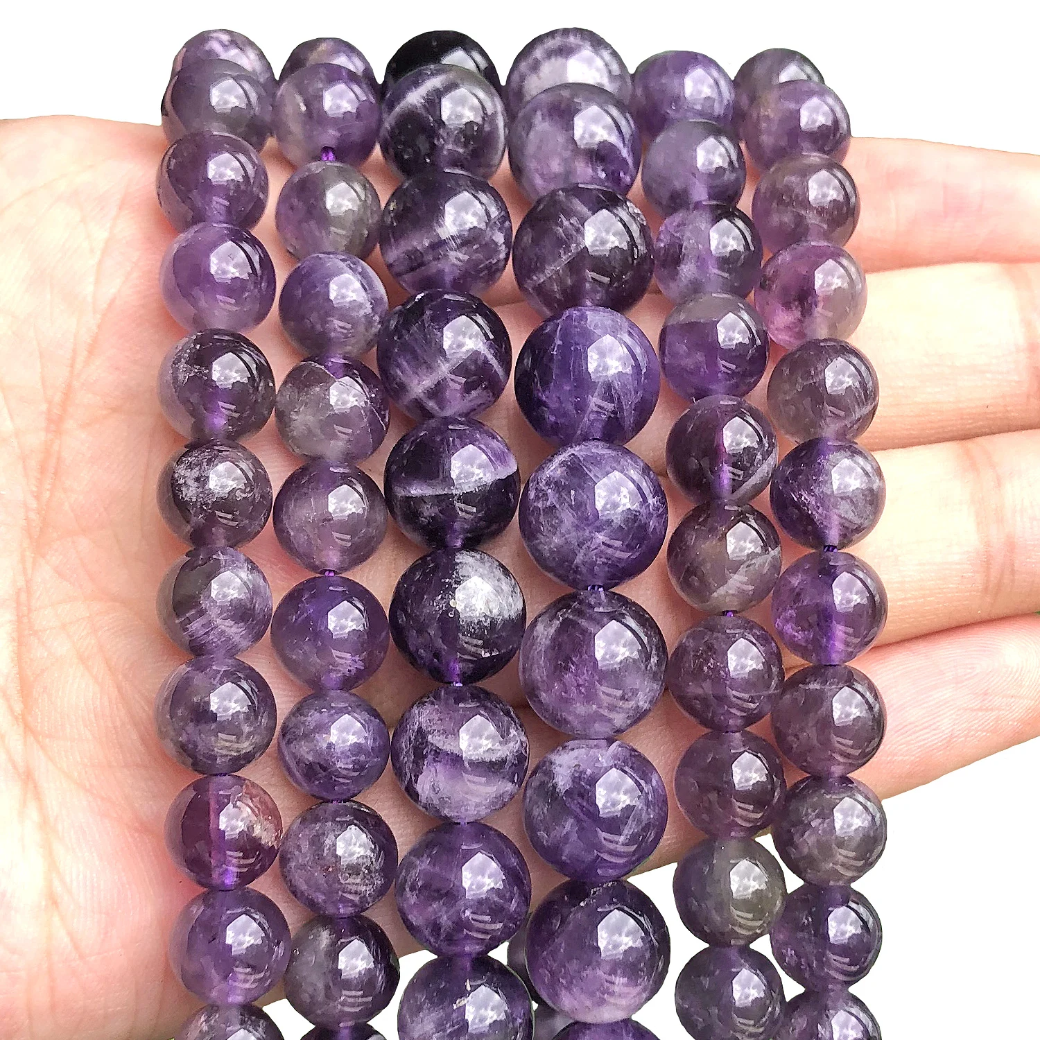 Natürliche violette Amethyst-Perlen für die Schmuckherstellung, Blumenquarz-Rundperlen, DIY-Armband-Zubehör, 4, 6, 8, 10, 12 mm – Detail 1