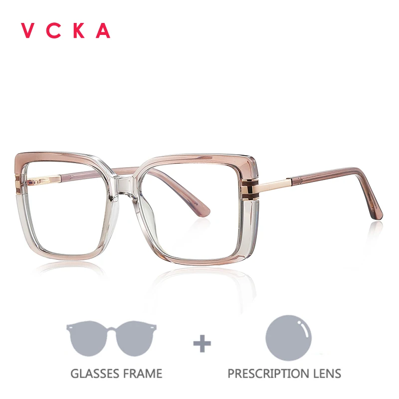 VCKA Large-frame Woman Anti-blue Light Color Change Luxury Style TR90 Eyeglass Frames Customizable Prescription Myopia Eyewear
