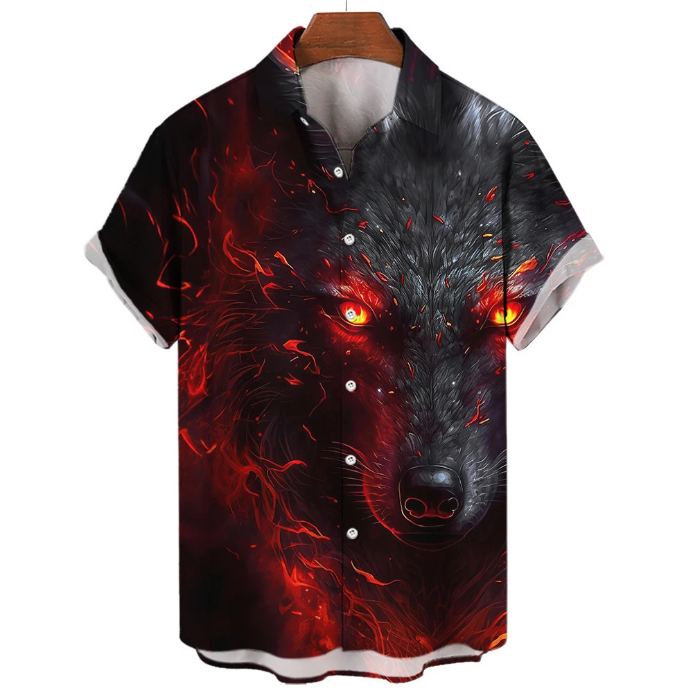 Wolf Animal 3D Print Hawaiian Beach Shirts Men Women Casual Fashion Streetwear Oversized Short Sleeve Shirt Blouse Man Clothing