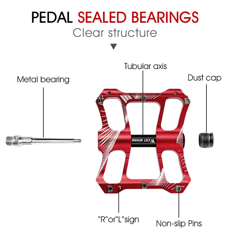 WEST BIKING Aluminum Alloy Footboard Hollow Anti-skid Bearing Mountain Bike MTB Foot Pedals Smooth Bearing Bike Part Accessories