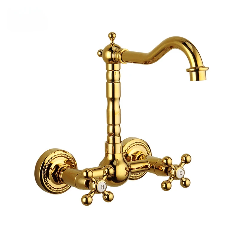 

Brass In-wall Faucet European Vintage In-wall Faucet Home Gold Hot and Cold Mixer Tap Vanity