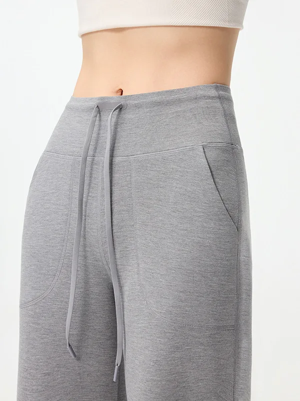 Casual cintura alta perna reta calças de yoga modal solto calças largas perna emagrecimento drapey nu sentir feminino faion verão