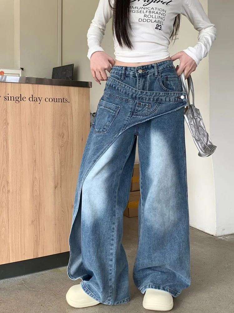 Trashy Y2K 2000S Washed Blue Baggy Stacked Jeans Pants Women 90S Vintage Designer Clothing Wide Leg Lady Trousers Ropa De Mujer