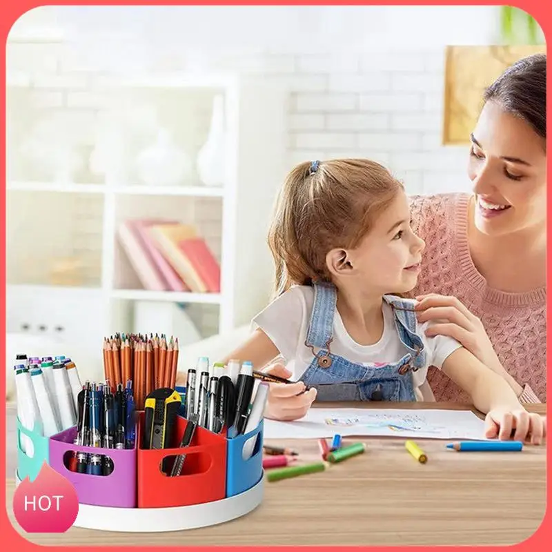 

HOT-1 PCS Desk Organizer For Kids Colorful Rotating Organizer Desk Organiser Pen Holder With Removable Bins
