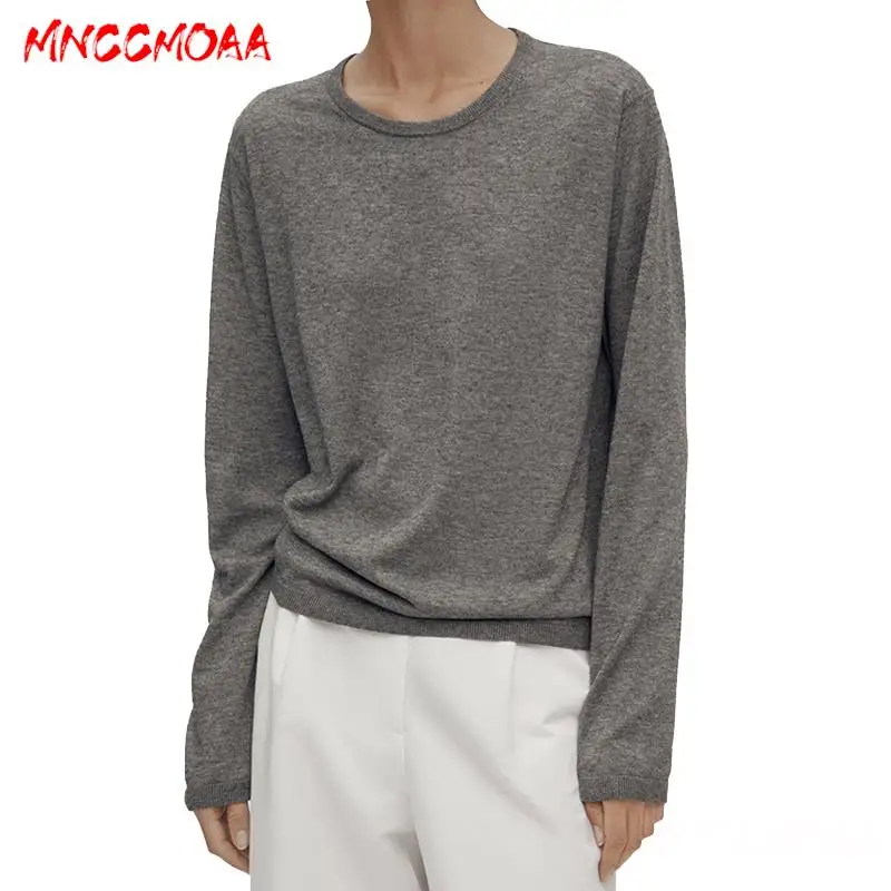 MNCCMOAA-Women\'s Loose Round Neck Knitting Sweater, Female Casual Tops, Long Sleeve Pullover, Monochromatic, Fashion, 2024