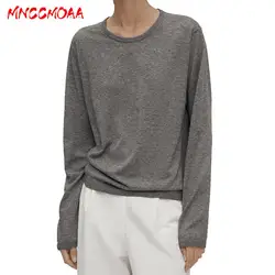 MNCCMOAA-Women's Loose Round Neck Knitting Sweater, Female Casual Tops, Long Sleeve Pullover, Monochromatic, Fashion, 2024