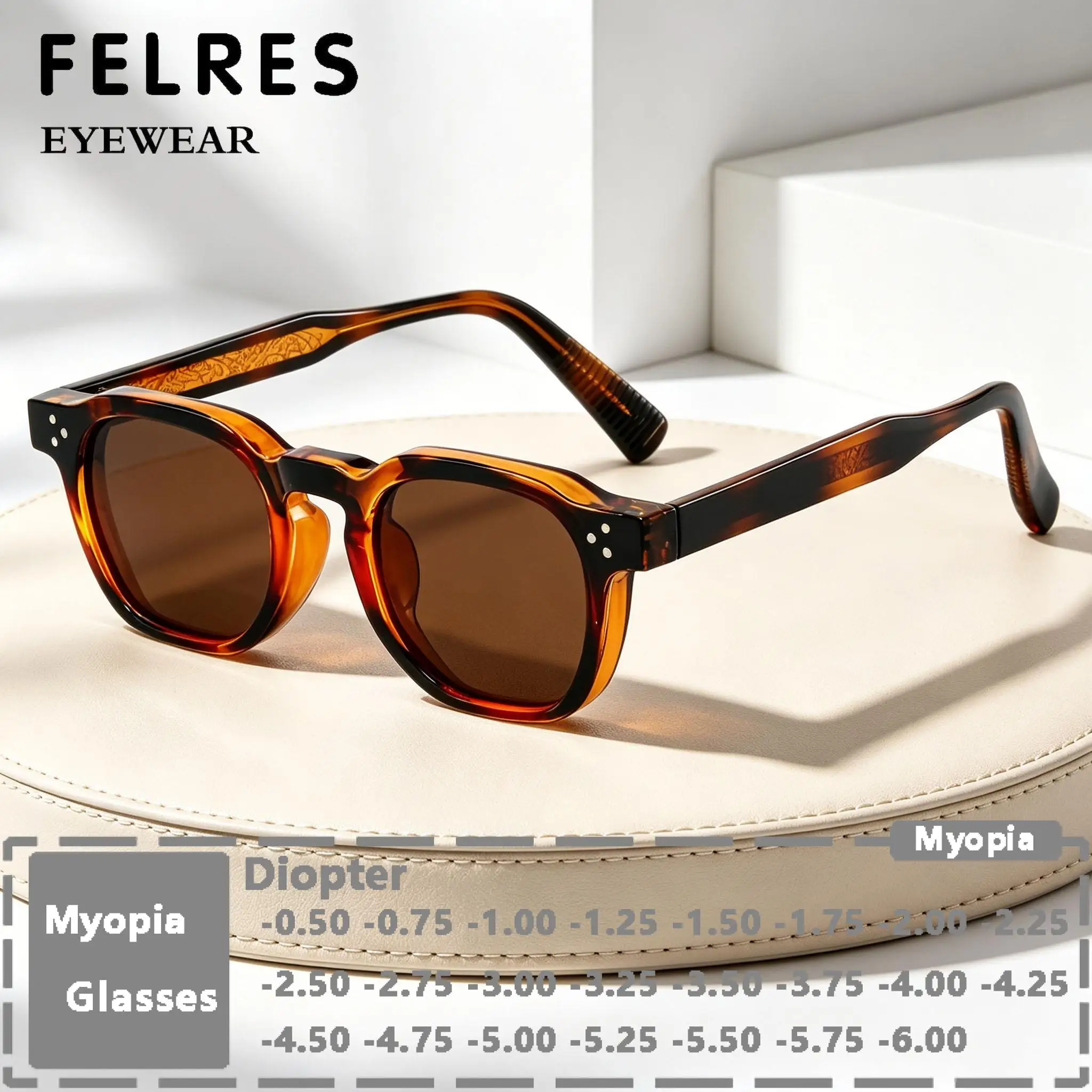 Square Thick Frame Brown Myopia Glasses Men Women Brand Design Tinted Shade Finished Nearsighted Eyewear Negative Strength