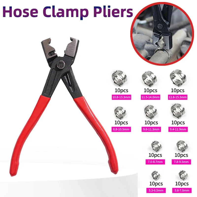 

Stainless Steel 100pcs Single Ear Stepless Hose Clamps with Pliers for Securing Pipe Hoses Clamp Rings Water Pipe Pliers