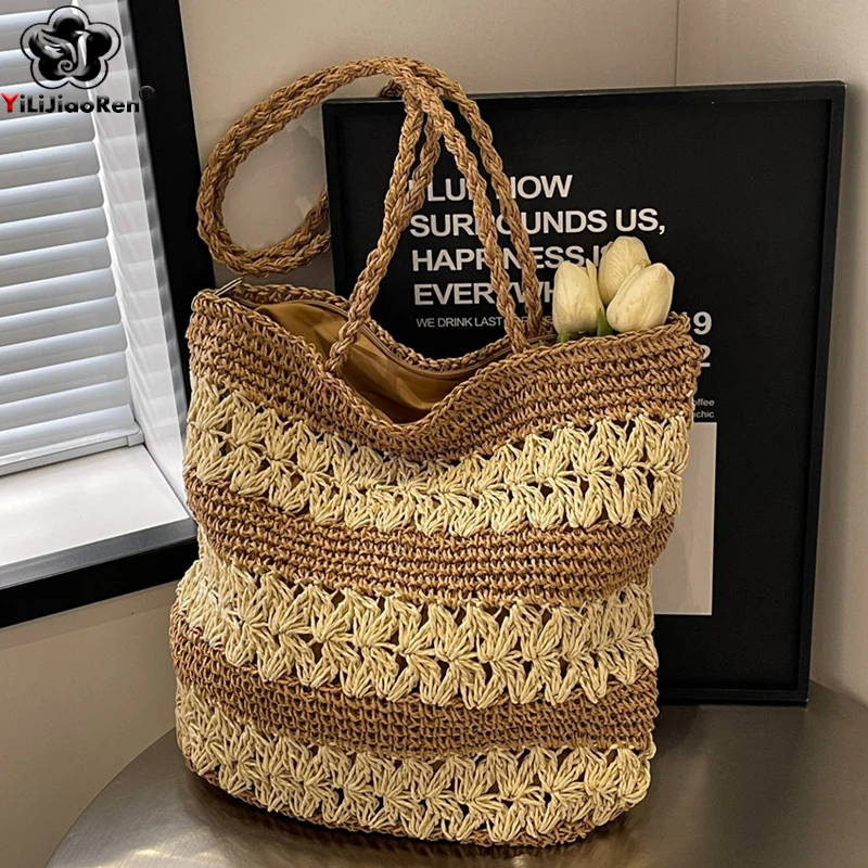 

Summer Shoulder Bag Large Capacity Beach Bags Fashion Hand Bag Women Hand-Woven Straw Tote Designer Ladies Hollow Out Handbags