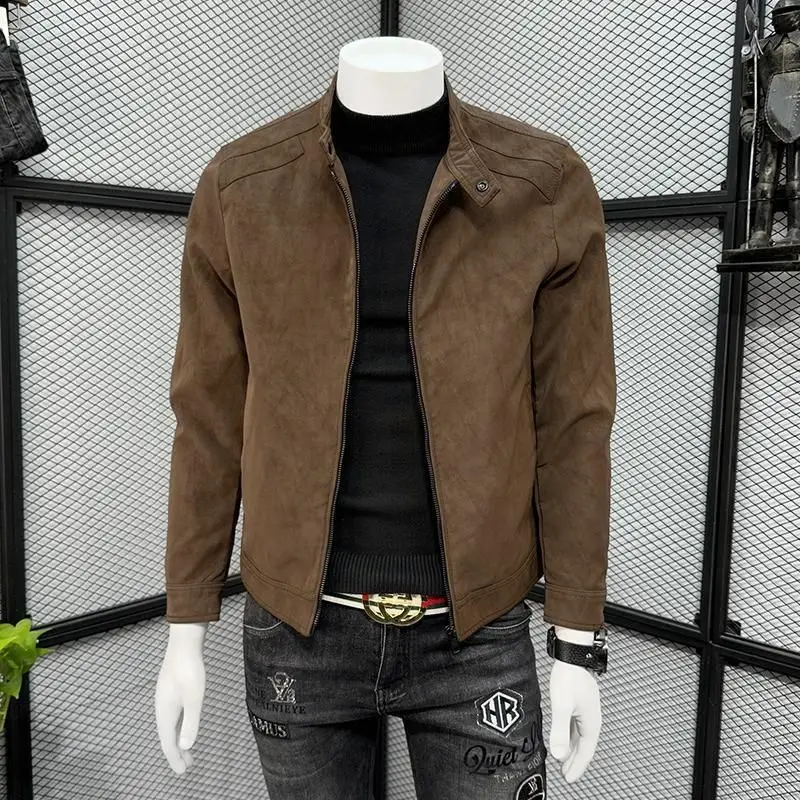 Autumn new style stand up collar slim zipper men's trend spring solid color handsome casual versatile top jacket jacket
