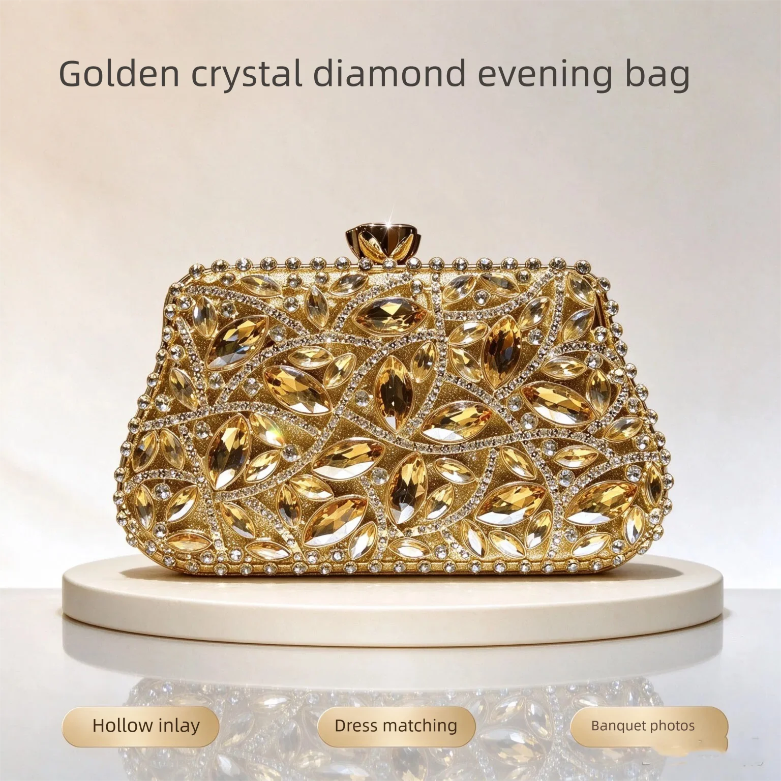 Women Bling Full Rhinestone Small Square Clutch Bag Luxury Inlaid Water Diamond Banquet Party Handbag