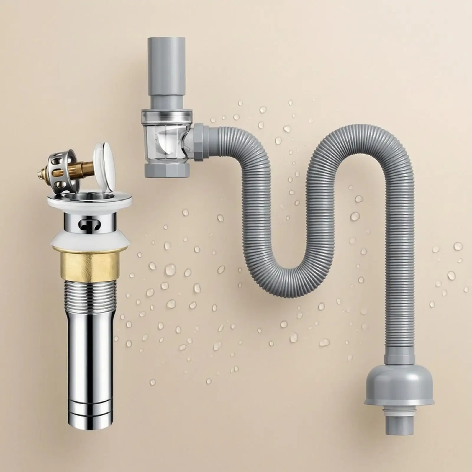 Bathroom Basin Drain Assembly Stainless Steel Basin Drain with Flexible Corrugated Pipe Easy to Install Long-Lasting