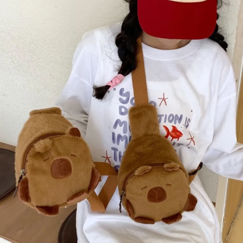 Capybara Cute Shoulder Bag Cartoon Animals Bag Capybara Ornaments Chest Bag for Girl Outdoor Fun Cotton Holiday Gifts Fashion