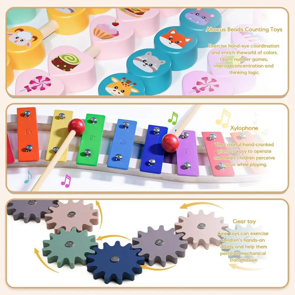 روضة أطفال خشبية محمولة بأشكال قابلة للتعديل، مركز أنشطة الطفل القابل للطي وألعاب للرضع والأطفال الصغار (57 × 57 × 24 بوصة #2