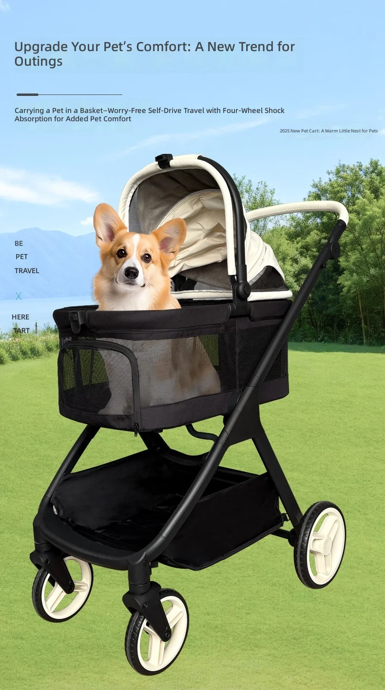 Pet Stroller for Senior Dogs and Cats, Detachable Design, Portable and Foldable, Fashionable Pet Travel Cart