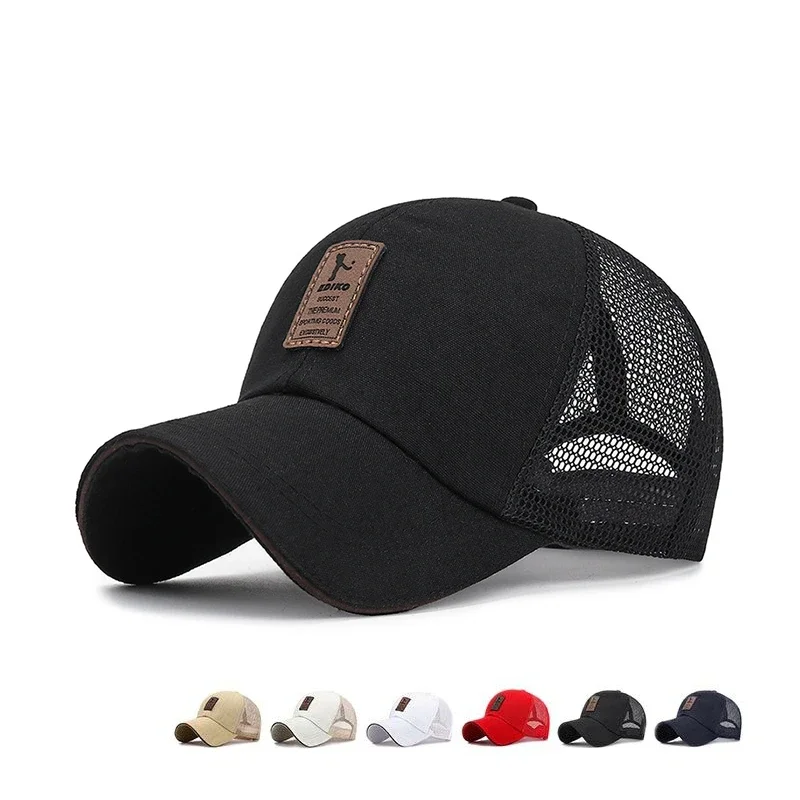 Simple Trucker Hat Solid Baseball Cap Men Mesh Breathable Sunscreen Caps Label Stick Snapback Sunhat Summer Golf Baseball Hat