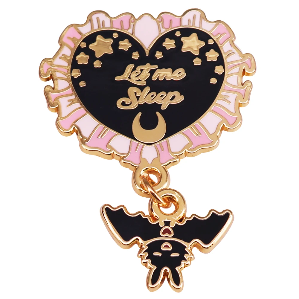 Twilight Lullaby Let me Sleep napping dangle bat Pastel Enamel Pin