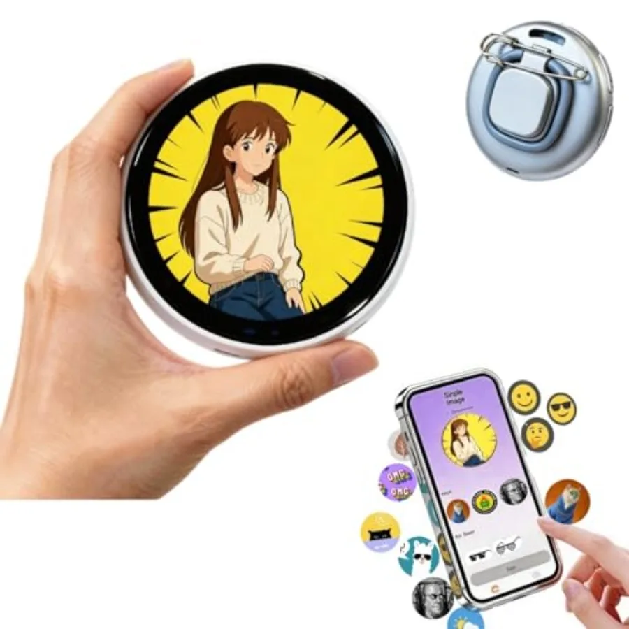 

Chamii Ani-Pin Ultra: Digital LED Display Badge and Digital Pin with Touch Screen Customizable Anime Style Wearable Dynamic Sma