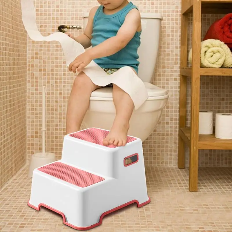 Bathroom Kids Step Stool 2-step Boys Girls Small Step Stool Bathroom Toilet Stepping Stool Non-Slip Base For Potty Training