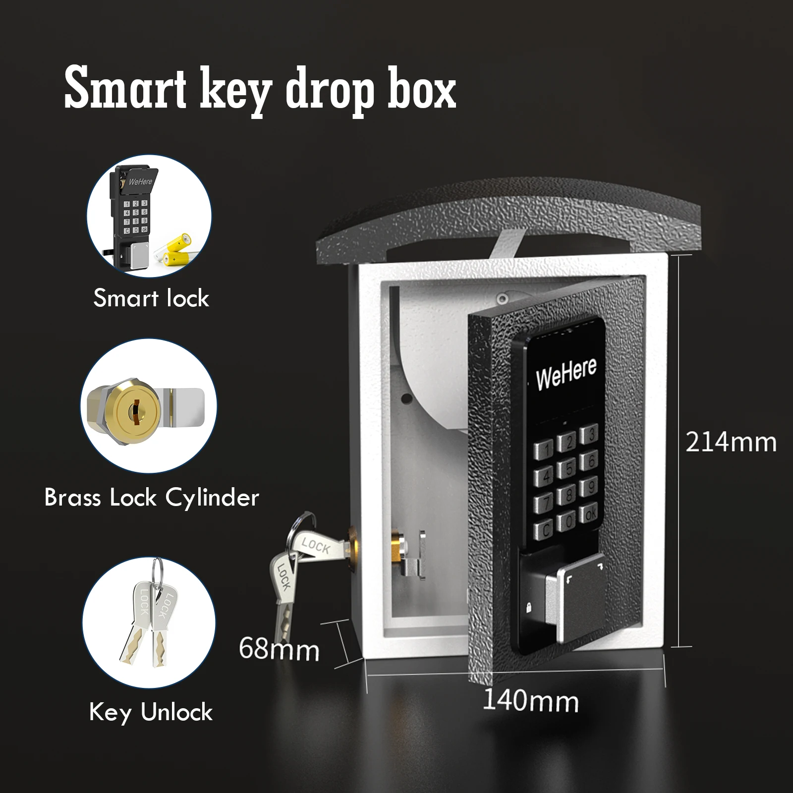 Imagem -02 - Smart Key Lock Box Montagem na Parede com Slot de Chave Seguro Otp App Bluetooth Código Fixo Desbloquear Armazenamento Senha