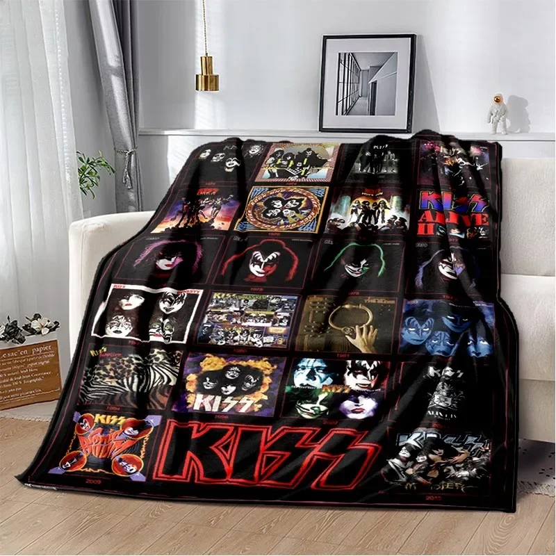 KISS Band Rock Band 3d Printed Blanket Flannel Blanket Super Soft Fleece Throw Blanket Warm Blanket for Bedroom Couch Sofa Gifts