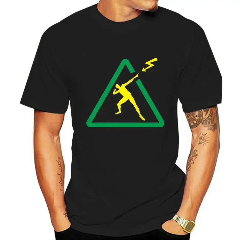 USAIN BOLT JAMAICAN ATHLETE WARNING T-SHIRT