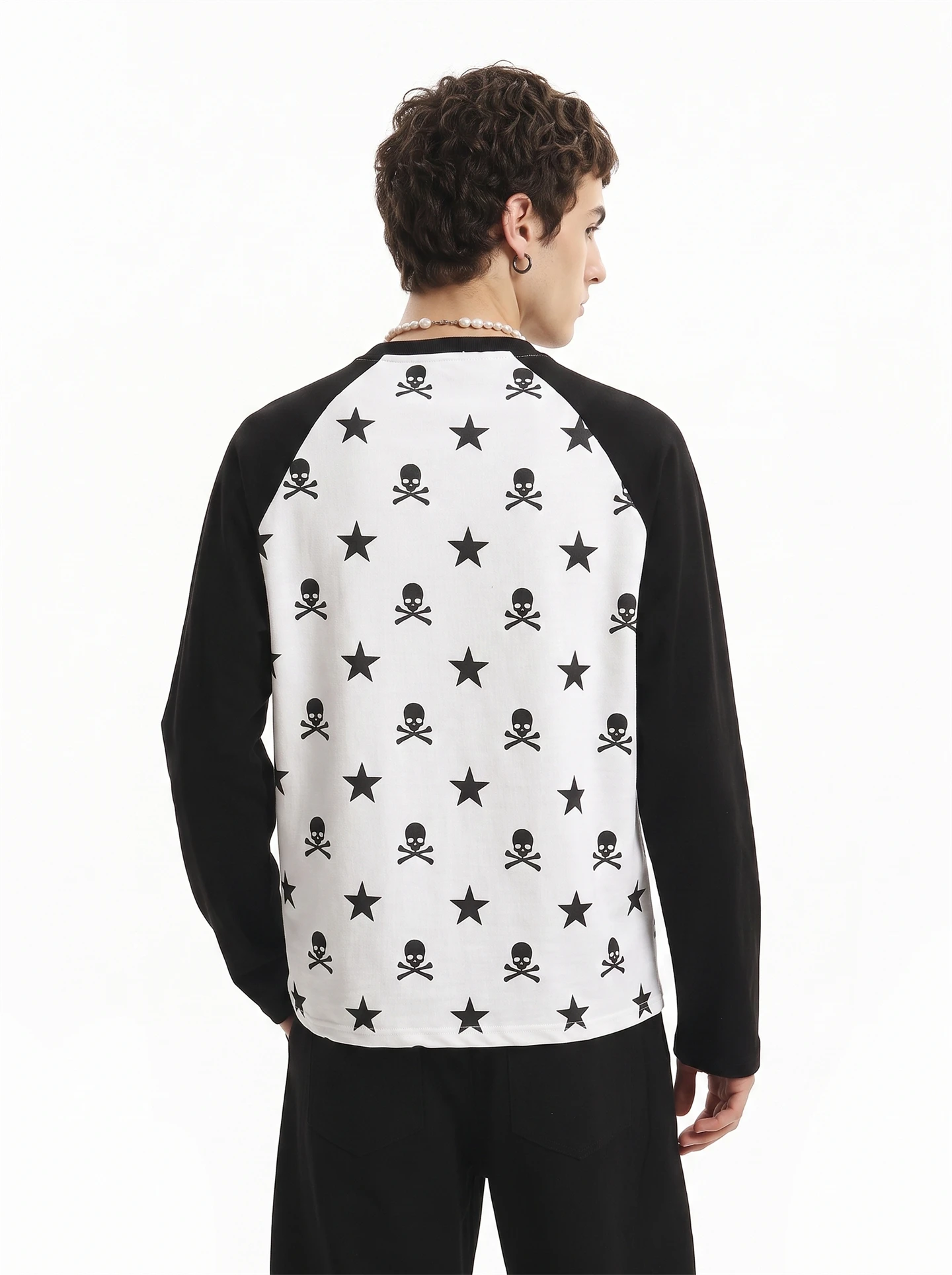 American High Street Counter Culture Printed Color Block Long Sleeve T-Shirt Men's Vintage Trend Short Wide Top Youth Popular...